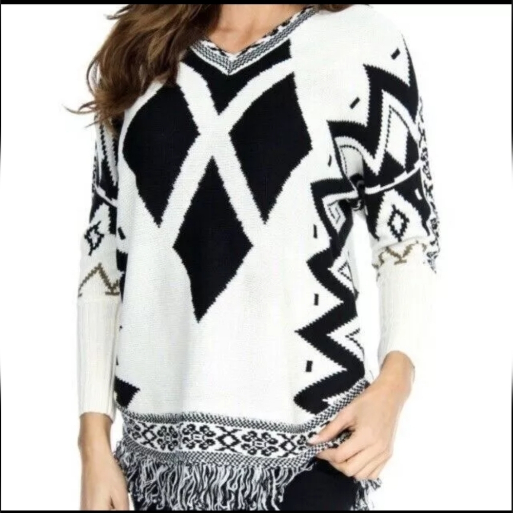 W118 by Walter Baker Della Intarsia Knit Sweater Off White Oversized Size Small